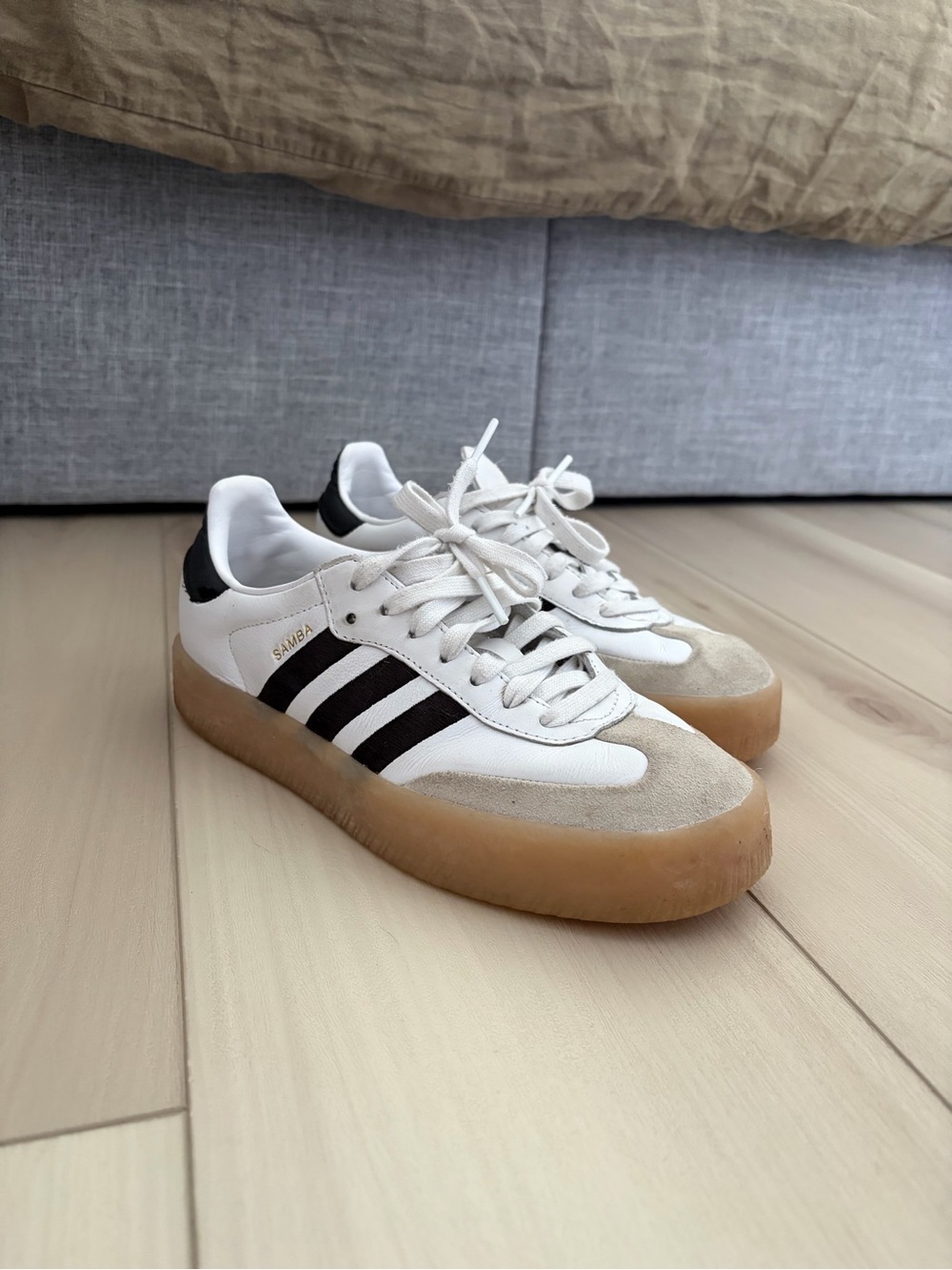 adidas Samba Gum Sole Sneakers - White/Black/Tan